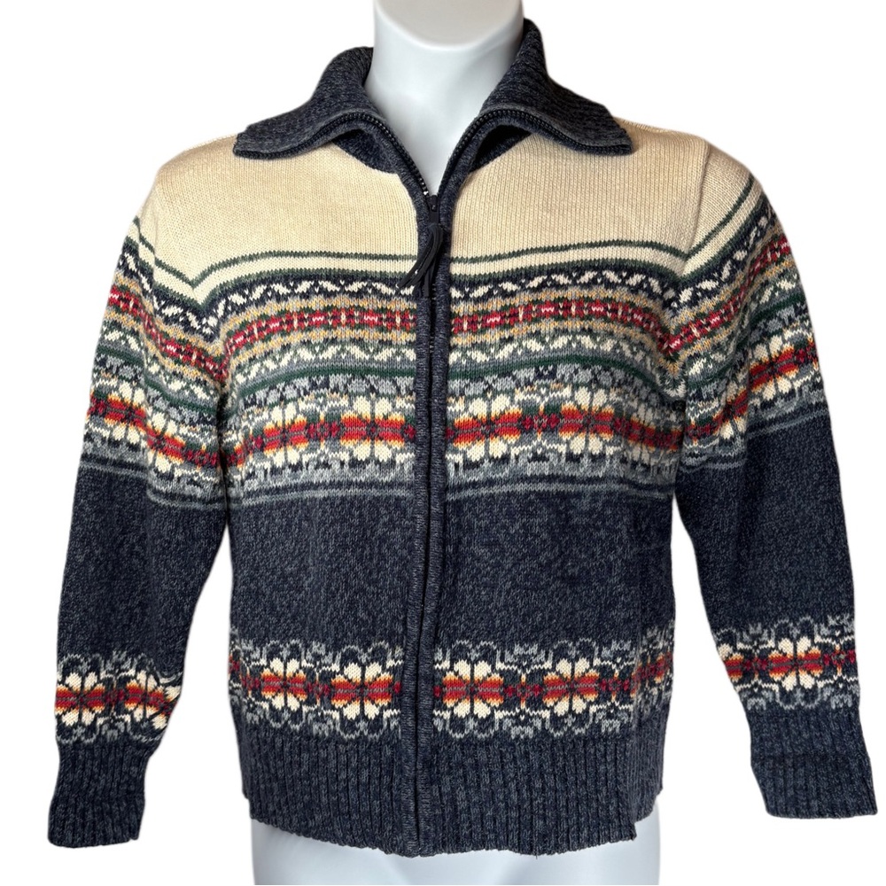 Nordic Fair Isle Cozy Zip Front Women's Sweater Vintage